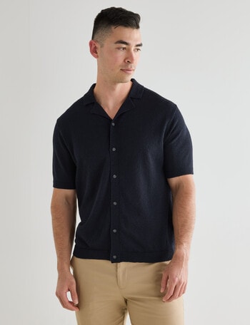 Laidlaw + Leeds Textured Short Sleeve Shirt, Navy product photo
