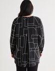 Studio Curve Collection Line Print Notch Neck Shirt, Black & White product photo View 02 S