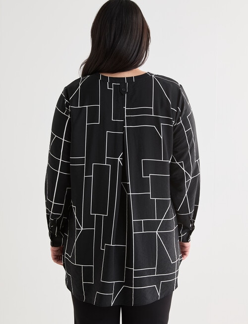 Studio Curve Collection Line Print Notch Neck Shirt, Black & White product photo View 02 L