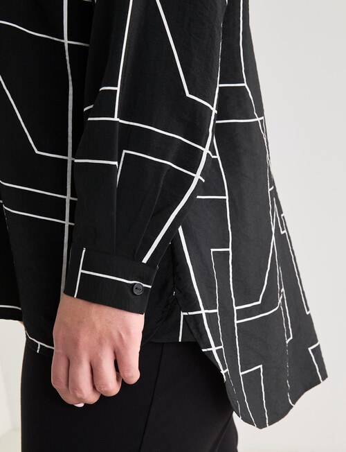 Studio Curve Collection Line Print Notch Neck Shirt, Black & White product photo View 05 L