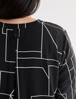 Studio Curve Collection Line Print Notch Neck Shirt, Black & White product photo View 06 S
