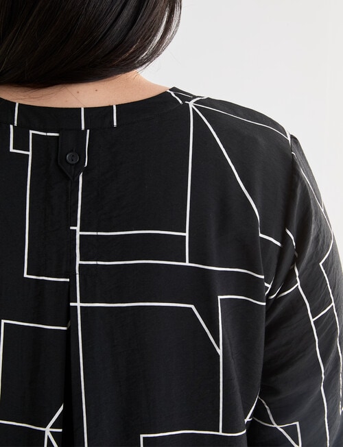 Studio Curve Collection Line Print Notch Neck Shirt, Black & White product photo View 06 L