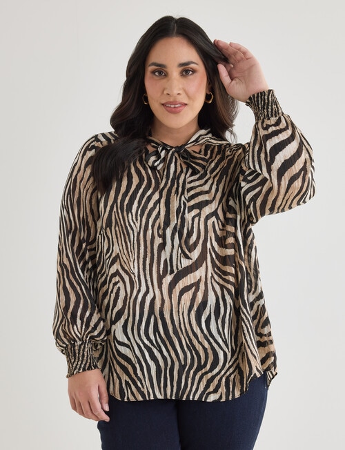 Studio Curve Tie Neck Blouse, Lurex Zebra product photo