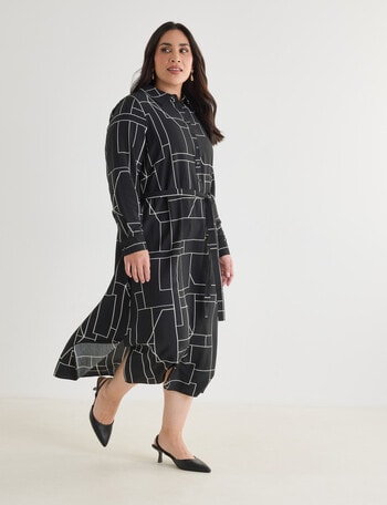 Studio Curve Shirt Dress, Black & White product photo