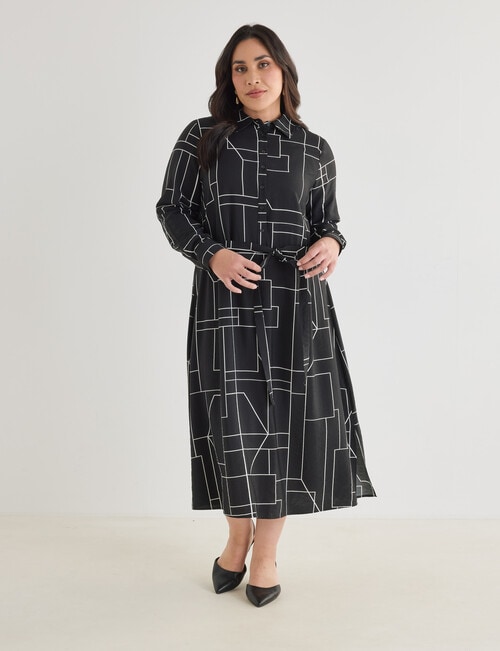 Studio Curve Shirt Dress, Black & White product photo View 03 L