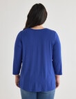 Studio Curve Quarter Sleeve Print Tee, Sapphire Rose Print product photo View 02 S