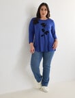 Studio Curve Quarter Sleeve Print Tee, Sapphire Rose Print product photo View 03 S