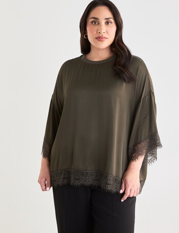 Studio Curve Lace Trim Top, Olive product photo