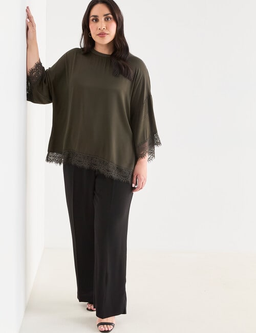 Studio Curve Lace Trim Top, Olive product photo View 03 L