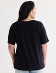 Studio Curve Printed Viscose Tee, Black & Flocked Rose product photo View 02 S
