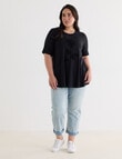 Studio Curve Printed Viscose Tee, Black & Flocked Rose product photo View 03 S