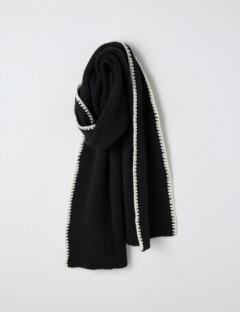 Boston + Bailey Blanket Stitch Scarf, Black & Ecru product photo