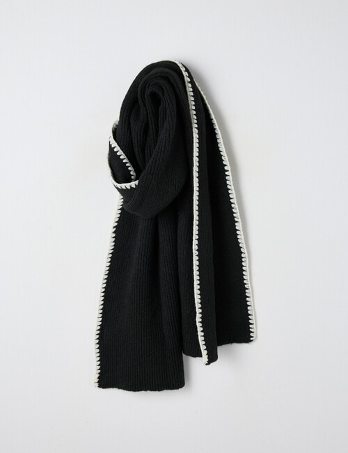 Boston + Bailey Blanket Stitch Scarf, Black & Ecru product photo