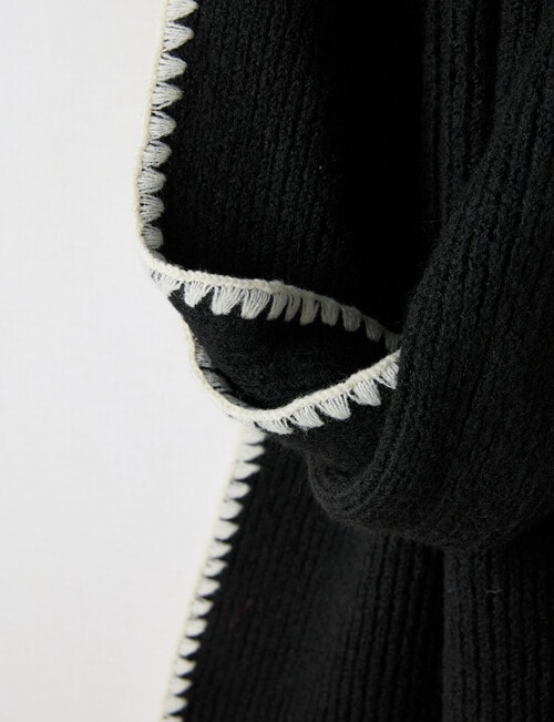Boston + Bailey Blanket Stitch Scarf, Black & Ecru product photo View 03 L