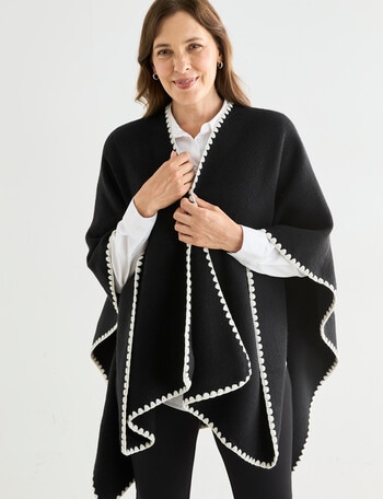 Boston + Bailey Blanket Stitch Wrap, Black & Ecru product photo