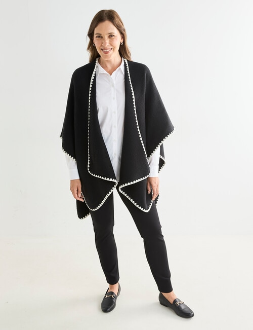 Boston + Bailey Blanket Stitch Wrap, Black & Ecru product photo View 03 L