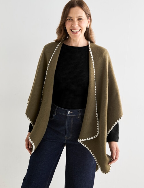 Boston + Bailey Blanket Stitch Wrap, Olive & Ecru product photo