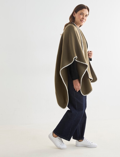 Boston + Bailey Blanket Stitch Wrap, Olive & Ecru product photo View 03 L