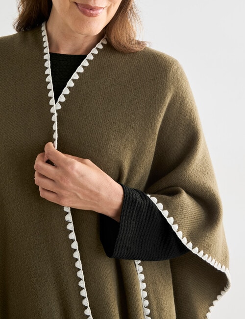 Boston + Bailey Blanket Stitch Wrap, Olive & Ecru product photo View 04 L