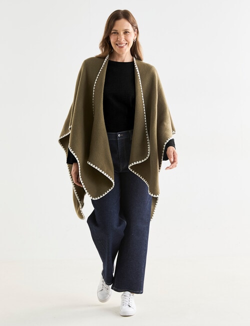 Boston + Bailey Blanket Stitch Wrap, Olive & Ecru product photo View 05 L