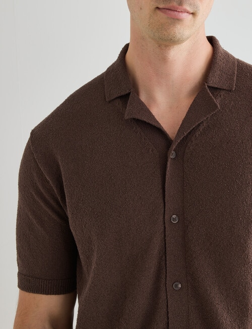 Laidlaw + Leeds Textured Short Sleeve Shirt, Chocolate product photo View 04 L