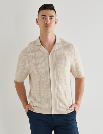 Laidlaw + Leeds Cable Short Sleeve Shirt, Oat product photo