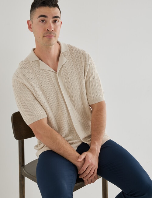 Laidlaw + Leeds Cable Short Sleeve Shirt, Oat product photo View 04 L