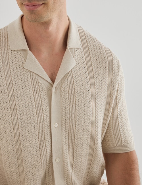 Laidlaw + Leeds Cable Short Sleeve Shirt, Oat product photo View 05 L