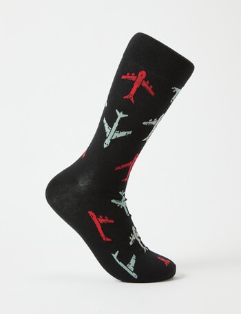 Mazzoni Plane Cotton-Blend Crew Sock, Black product photo