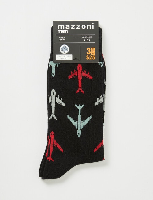 Mazzoni Plane Cotton-Blend Crew Sock, Black product photo View 02 L