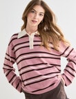 Zest Rugby Knit Polo Shirt, Pink Stripe product photo