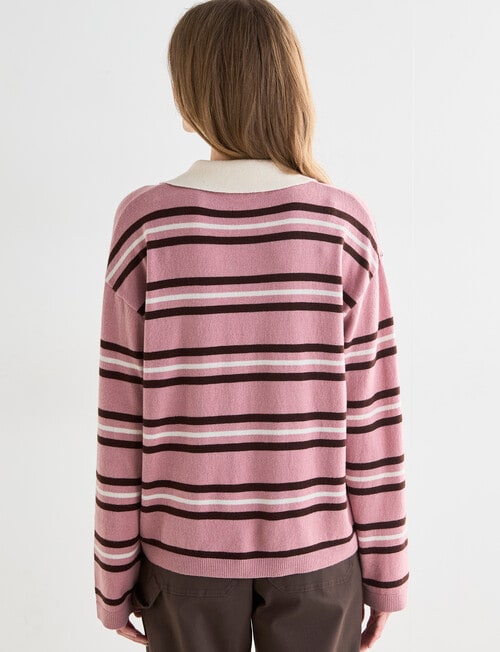 Zest Rugby Knit Polo Shirt, Pink Stripe product photo View 02 L