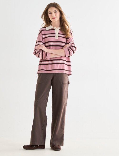 Zest Rugby Knit Polo Shirt, Pink Stripe product photo View 03 L