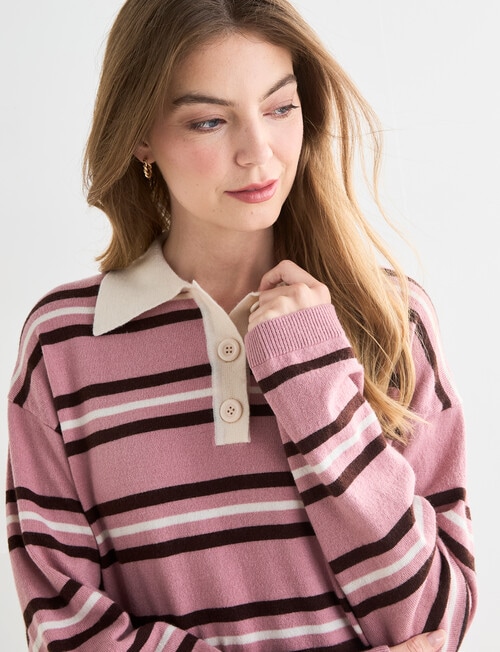 Zest Rugby Knit Polo Shirt, Pink Stripe product photo View 04 L