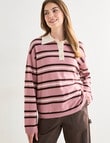 Zest Rugby Knit Polo Shirt, Pink Stripe product photo View 05 S