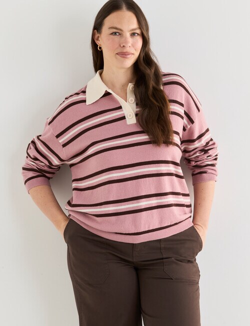 Zest Rugby Knit Polo Shirt, Pink Stripe product photo View 12 L