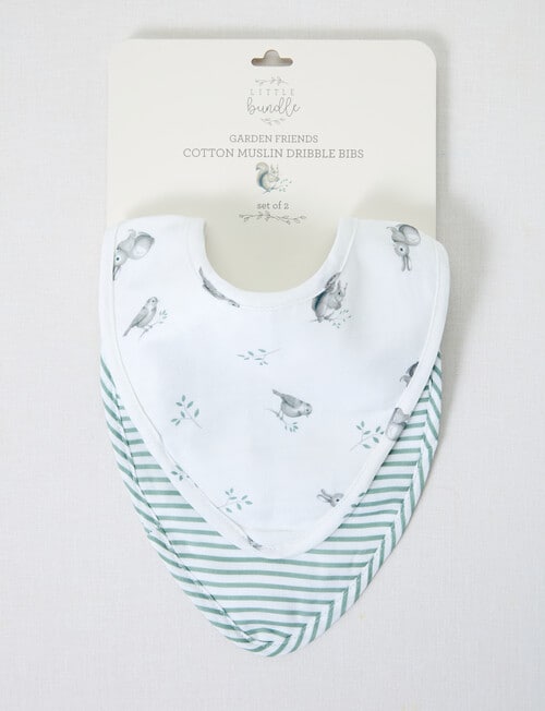Little Bundle Muslin Dribble Bib, 2-Pack, Garden Friends product photo View 03 L