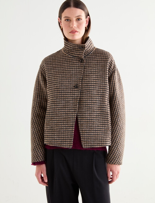 Jigsaw Sutton Funnel Collar Jacket, Charcoal Check product photo View 05 L
