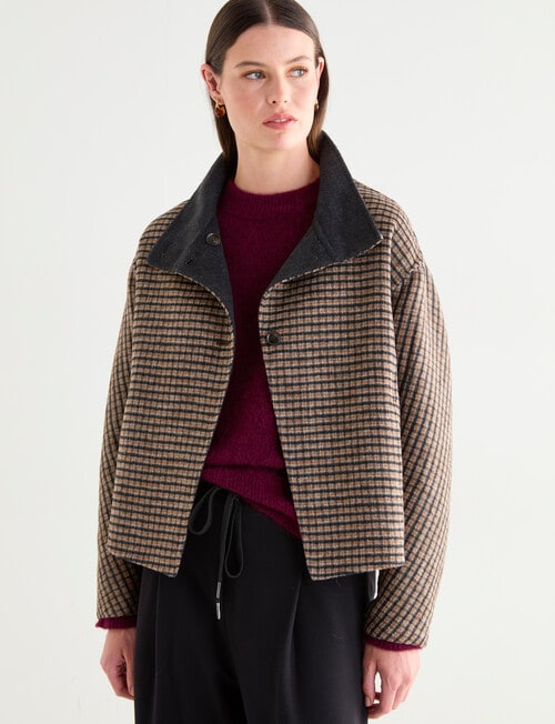 Jigsaw Sutton Funnel Collar Jacket, Charcoal Check product photo View 06 L