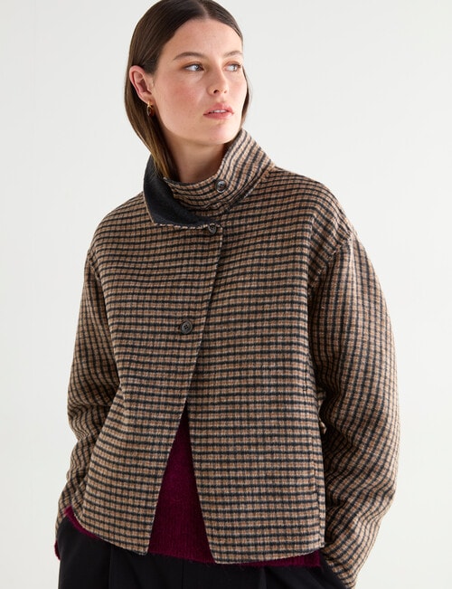 Jigsaw Sutton Funnel Collar Jacket, Charcoal Check product photo View 07 L