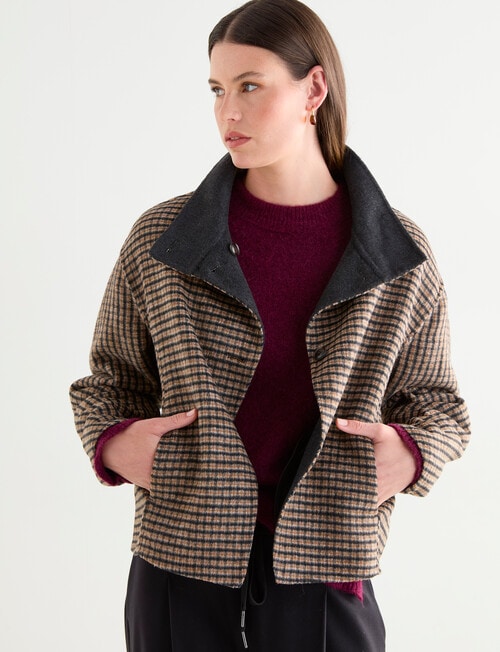 Jigsaw Sutton Funnel Collar Jacket, Charcoal Check product photo View 08 L
