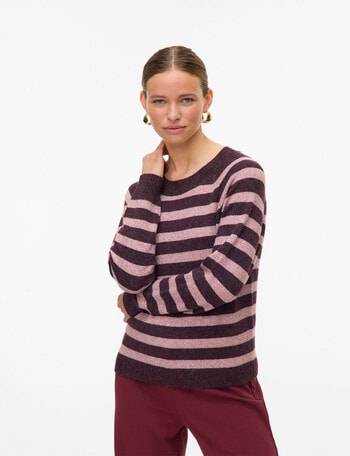 Vero Moda Doffy Long Sleeve Jumper, Wine & Rose Stripes product photo