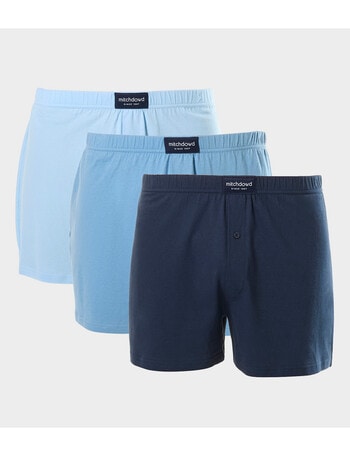 Mitch Dowd Cotton Knit Boxer Short, 3-Pack, Navy, Mid Blue & Light Blue product photo