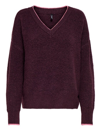 ONLY Havana Rib V Neck Jumper, Wine Tasting product photo