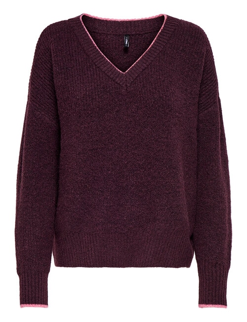 ONLY Havana Rib V Neck Jumper, Wine Tasting product photo