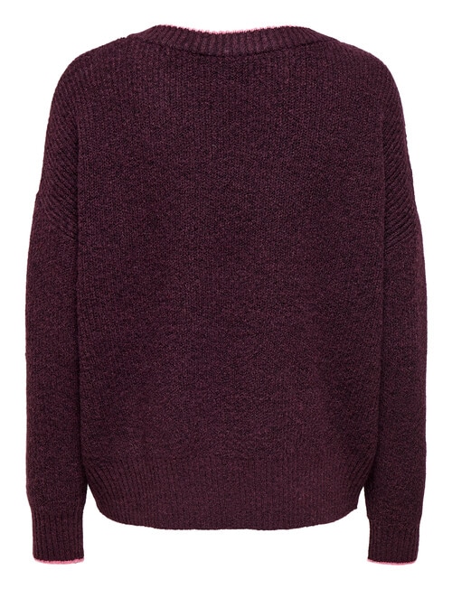 ONLY Havana Rib V Neck Jumper, Wine Tasting product photo View 02 L