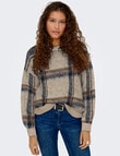 ONLY Marion Long Sleeve Check Jumper, Hummus product photo