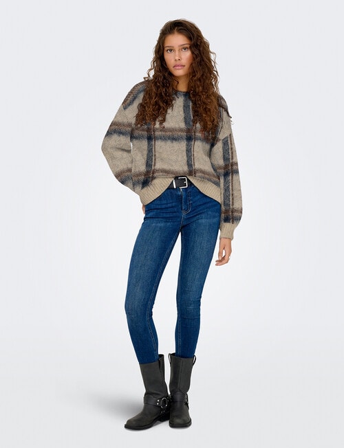 ONLY Marion Long Sleeve Check Jumper, Hummus product photo View 04 L