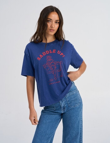 ONLY Rodeo Print Blue Collie Short Sleeve Box Tee, Midnight product photo