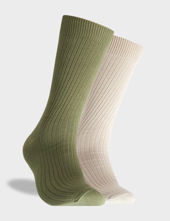 Mitch Dowd Bamboo Rib Crew Socks, 2-Pack, Green & Stone product photo